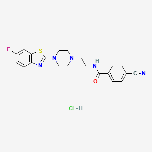 molecular formula C21H21ClFN5OS B2987565 4-cyano-N-(2-(4-(6-fluorobenzo[d]thiazol-2-yl)piperazin-1-yl)ethyl)benzamide hydrochloride CAS No. 1215419-61-6
