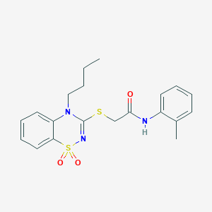 molecular formula C20H23N3O3S2 B2987566 2-((4-丁基-1,1-二氧化-4H-苯并[e][1,2,4]噻二嗪-3-基)硫代)-N-(邻甲苯基)乙酰胺 CAS No. 893790-06-2