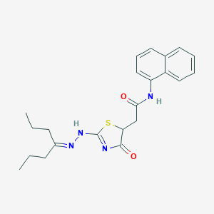 molecular formula C22H26N4O2S B298757 2-[2-(2-heptan-4-ylidenehydrazinyl)-4-oxo-1,3-thiazol-5-yl]-N-naphthalen-1-ylacetamide 