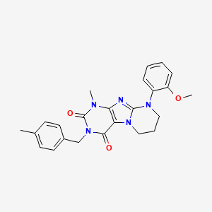 molecular formula C24H25N5O3 B2987574 9-(2-methoxyphenyl)-1-methyl-3-(4-methylbenzyl)-6,7,8,9-tetrahydropyrimido[2,1-f]purine-2,4(1H,3H)-dione CAS No. 877616-55-2