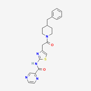 molecular formula C22H23N5O2S B2987578 N-(4-(2-(4-苄基哌啶-1-基)-2-氧代乙基)噻唑-2-基)吡嗪-2-甲酰胺 CAS No. 1208851-20-0