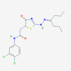 molecular formula C18H22Cl2N4O2S B298758 N-(3,4-dichlorophenyl)-2-[2-(2-heptan-4-ylidenehydrazinyl)-4-oxo-1,3-thiazol-5-yl]acetamide 