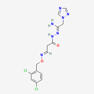 molecular formula C14H15Cl2N7O2 B2987580 (3E)-3-{[(2,4-dichlorophenyl)methoxy]imino}-N'-[2-(1H-1,2,4-triazol-1-yl)ethanimidoyl]propanehydrazide CAS No. 338405-46-2