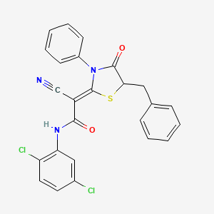 molecular formula C25H17Cl2N3O2S B2987581 (Z)-2-(5-benzyl-4-oxo-3-phenylthiazolidin-2-ylidene)-2-cyano-N-(2,5-dichlorophenyl)acetamide CAS No. 488803-53-8