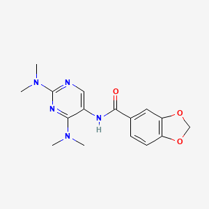 molecular formula C16H19N5O3 B2987586 N-(2,4-bis(dimethylamino)pyrimidin-5-yl)benzo[d][1,3]dioxole-5-carboxamide CAS No. 1448036-45-0