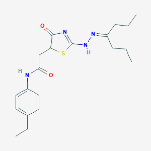 molecular formula C20H28N4O2S B298759 N-(4-ethylphenyl)-2-[2-(2-heptan-4-ylidenehydrazinyl)-4-oxo-1,3-thiazol-5-yl]acetamide 
