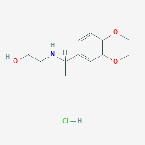 molecular formula C12H18ClNO3 B2987612 2-[1-(2,3-二氢-1,4-苯并二氧杂环-6-基)乙氨基]乙醇；盐酸盐 CAS No. 2418709-52-9