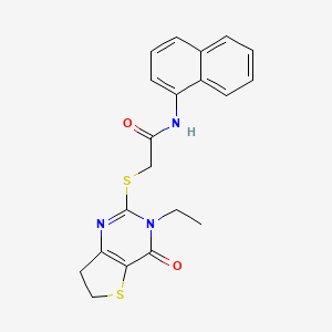 molecular formula C20H19N3O2S2 B2987621 2-[(3-ethyl-4-oxo-6,7-dihydrothieno[3,2-d]pyrimidin-2-yl)sulfanyl]-N-naphthalen-1-ylacetamide CAS No. 869076-33-5