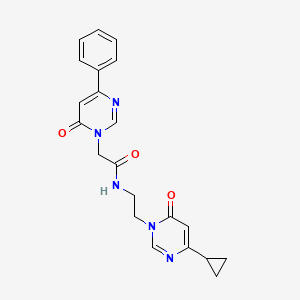 molecular formula C21H21N5O3 B2987631 N-(2-(4-环丙基-6-氧代嘧啶-1(6H)-基)乙基)-2-(6-氧代-4-苯基嘧啶-1(6H)-基)乙酰胺 CAS No. 2034536-76-8