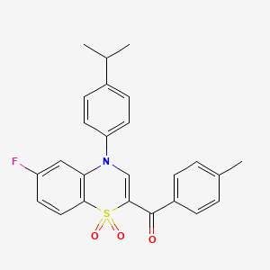 molecular formula C25H22FNO3S B2987633 [6-fluoro-4-(4-isopropylphenyl)-1,1-dioxido-4H-1,4-benzothiazin-2-yl](4-methylphenyl)methanone CAS No. 1114852-80-0