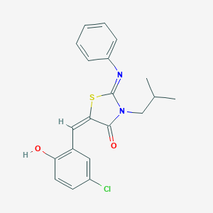 molecular formula C20H19ClN2O2S B298764 (2E,5E)-5-(5-chloro-2-hydroxybenzylidene)-3-(2-methylpropyl)-2-(phenylimino)-1,3-thiazolidin-4-one 