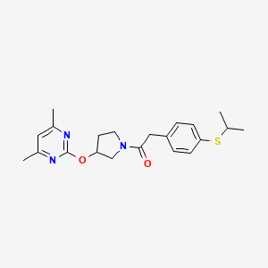 molecular formula C21H27N3O2S B2987649 1-(3-((4,6-Dimethylpyrimidin-2-yl)oxy)pyrrolidin-1-yl)-2-(4-(isopropylthio)phenyl)ethanone CAS No. 2034252-03-2