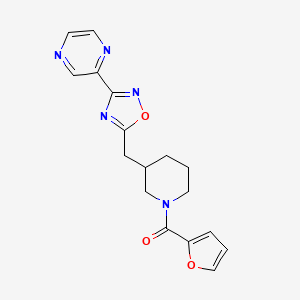 molecular formula C17H17N5O3 B2987661 Furan-2-yl(3-((3-(pyrazin-2-yl)-1,2,4-oxadiazol-5-yl)methyl)piperidin-1-yl)methanone CAS No. 1705070-94-5
