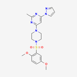 molecular formula C20H24N6O4S B2987664 4-(4-((2,5-dimethoxyphenyl)sulfonyl)piperazin-1-yl)-2-methyl-6-(1H-pyrazol-1-yl)pyrimidine CAS No. 1171376-17-2