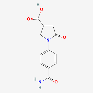 molecular formula C12H12N2O4 B2987666 1-(4-氨基甲酰基苯基)-5-氧代吡咯烷-3-甲酸 CAS No. 885953-76-4