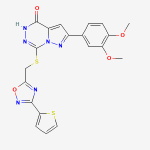 molecular formula C20H16N6O4S2 B2987671 2-(3,4-dimethoxyphenyl)-7-({[3-(2-thienyl)-1,2,4-oxadiazol-5-yl]methyl}thio)pyrazolo[1,5-d][1,2,4]triazin-4(5H)-one CAS No. 1207017-14-8