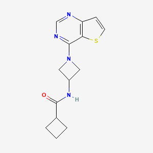 molecular formula C14H16N4OS B2987672 N-(1-Thieno[3,2-d]pyrimidin-4-ylazetidin-3-yl)cyclobutanecarboxamide CAS No. 2415582-23-7