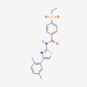 molecular formula C20H20N2O3S2 B2987679 N-(4-(2,5-二甲基苯基)噻唑-2-基)-4-(乙基磺酰基)苯甲酰胺 CAS No. 941936-75-0