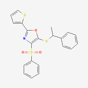 5-((1-Phenylethyl)thio)-4-(phenylsulfonyl)-2-(thiophen-2-yl)oxazole
