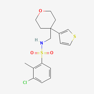molecular formula C17H20ClNO3S2 B2987696 3-chloro-2-methyl-N-((4-(thiophen-3-yl)tetrahydro-2H-pyran-4-yl)methyl)benzenesulfonamide CAS No. 2309800-34-6