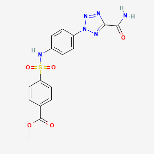 molecular formula C16H14N6O5S B2987707 methyl 4-(N-(4-(5-carbamoyl-2H-tetrazol-2-yl)phenyl)sulfamoyl)benzoate CAS No. 1396877-44-3
