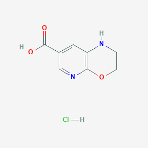 molecular formula C8H9ClN2O3 B2987712 2,3-Dihydro-1H-pyrido[2,3-b][1,4]oxazine-7-carboxylic acid;hydrochloride CAS No. 2418731-70-9