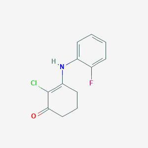 molecular formula C12H11ClFNO B2987745 2-Chloro-3-((2-fluorophenyl)amino)cyclohex-2-EN-1-one CAS No. 1023496-35-6