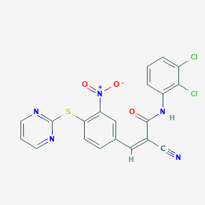 molecular formula C20H11Cl2N5O3S B2987750 (Z)-2-Cyano-N-(2,3-dichlorophenyl)-3-(3-nitro-4-pyrimidin-2-ylsulfanylphenyl)prop-2-enamide CAS No. 560997-28-6