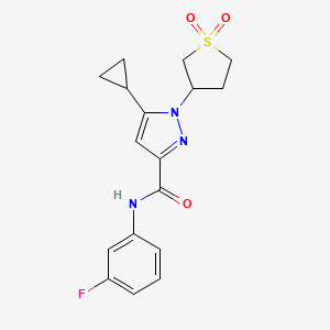 molecular formula C17H18FN3O3S B2987759 5-cyclopropyl-1-(1,1-dioxidotetrahydrothiophen-3-yl)-N-(3-fluorophenyl)-1H-pyrazole-3-carboxamide CAS No. 1171564-55-8