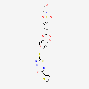 molecular formula C24H20N4O8S4 B2987760 4-oxo-6-(((5-(thiophene-2-carboxamido)-1,3,4-thiadiazol-2-yl)thio)methyl)-4H-pyran-3-yl 4-(morpholinosulfonyl)benzoate CAS No. 877643-50-0