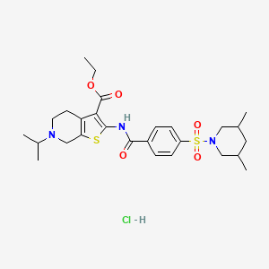 molecular formula C27H38ClN3O5S2 B2987775 2-(4-((3,5-二甲基哌啶-1-基)磺酰基)苯甲酰胺)-6-异丙基-4,5,6,7-四氢噻吩并[2,3-c]吡啶-3-甲酸乙酯盐酸盐 CAS No. 1219157-51-3
