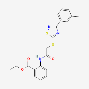 molecular formula C20H19N3O3S2 B2987780 Ethyl 2-(2-((3-(m-tolyl)-1,2,4-thiadiazol-5-yl)thio)acetamido)benzoate CAS No. 864918-07-0