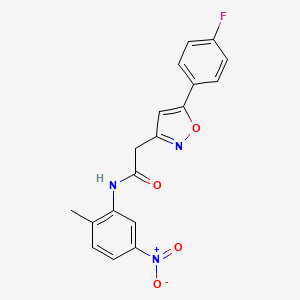 molecular formula C18H14FN3O4 B2987787 2-[5-(4-fluorophenyl)-1,2-oxazol-3-yl]-N-(2-methyl-5-nitrophenyl)acetamide CAS No. 953202-68-1