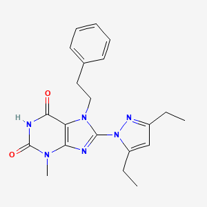 molecular formula C21H24N6O2 B2987788 8-(3,5-Diethylpyrazolyl)-3-methyl-7-(2-phenylethyl)-1,3,7-trihydropurine-2,6-d ione CAS No. 1014052-91-5