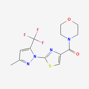 molecular formula C13H13F3N4O2S B2987795 [2-[3-Methyl-5-(trifluoromethyl)pyrazol-1-yl]-1,3-thiazol-4-yl]-morpholin-4-ylmethanone CAS No. 956753-92-7