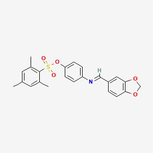 molecular formula C23H21NO5S B2987799 4-[(1,3-Benzodioxol-5-ylmethylene)amino]phenyl 2,4,6-trimethylbenzenesulfonate CAS No. 329778-27-0