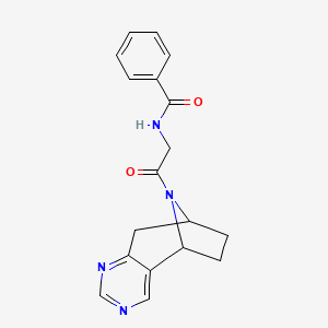 molecular formula C18H18N4O2 B2987809 N-(2-oxo-2-((5R,8S)-6,7,8,9-tetrahydro-5H-5,8-epiminocyclohepta[d]pyrimidin-10-yl)ethyl)benzamide CAS No. 2062349-07-7