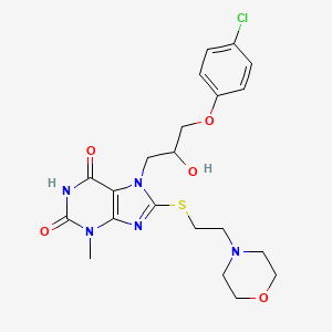 molecular formula C21H26ClN5O5S B2987815 7-[3-(4-Chlorophenoxy)-2-hydroxypropyl]-3-methyl-8-(2-morpholin-4-ylethylsulfanyl)purine-2,6-dione CAS No. 375356-94-8