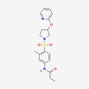 molecular formula C19H23N3O4S B2987820 N-(3-methyl-4-((3-(pyridin-2-yloxy)pyrrolidin-1-yl)sulfonyl)phenyl)propionamide CAS No. 1904356-78-0