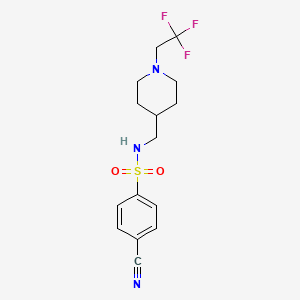 molecular formula C15H18F3N3O2S B2987830 4-氰基-N-[[1-(2,2,2-三氟乙基)哌啶-4-基]甲基]苯磺酰胺 CAS No. 2320465-33-4