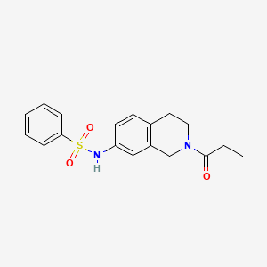 molecular formula C18H20N2O3S B2987834 N-(2-propionyl-1,2,3,4-tetrahydroisoquinolin-7-yl)benzenesulfonamide CAS No. 955693-48-8
