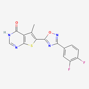 molecular formula C15H8F2N4O2S B2987836 6-[3-(3,4-Difluorophenyl)-1,2,4-oxadiazol-5-yl]-5-methyl-3H-thieno[2,3-d]pyrimidin-4-one CAS No. 2380189-95-5