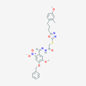 molecular formula C30H31N5O7S B298784 N'-{4-(benzyloxy)-2-nitro-5-methoxybenzylidene}-2-({5-[3-(4-methoxy-2-methylphenyl)propyl]-1,3,4-oxadiazol-2-yl}sulfanyl)acetohydrazide 