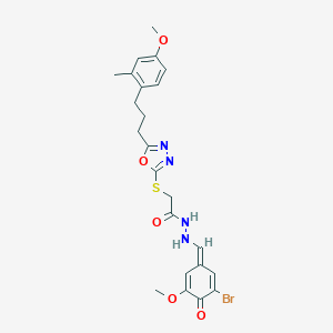 N'-[(E)-(3-bromo-5-methoxy-4-oxocyclohexa-2,5-dien-1-ylidene)methyl]-2-[[5-[3-(4-methoxy-2-methylphenyl)propyl]-1,3,4-oxadiazol-2-yl]sulfanyl]acetohydrazide
