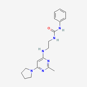 molecular formula C18H24N6O B2987857 1-(2-((2-甲基-6-(吡咯烷-1-基)嘧啶-4-基)氨基)乙基)-3-苯基脲 CAS No. 1203025-55-1