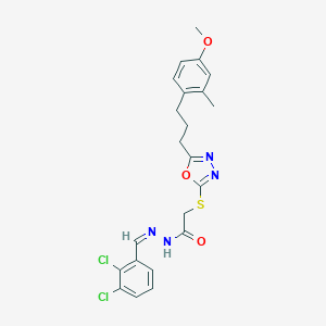 molecular formula C22H22Cl2N4O3S B298786 N'-(2,3-dichlorobenzylidene)-2-({5-[3-(4-methoxy-2-methylphenyl)propyl]-1,3,4-oxadiazol-2-yl}sulfanyl)acetohydrazide 
