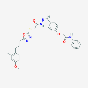 molecular formula C30H31N5O5S B298788 2-[4-[(Z)-[[2-[[5-[3-(4-methoxy-2-methylphenyl)propyl]-1,3,4-oxadiazol-2-yl]sulfanyl]acetyl]hydrazinylidene]methyl]phenoxy]-N-phenylacetamide 