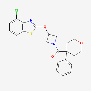 molecular formula C22H21ClN2O3S B2987881 (3-((4-氯苯并[d]噻唑-2-基)氧基)氮杂环丁-1-基)(4-苯基四氢-2H-吡喃-4-基)甲酮 CAS No. 1396628-00-4