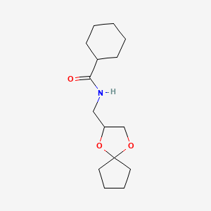 molecular formula C15H25NO3 B2987882 N-(1,4-dioxaspiro[4.4]nonan-2-ylmethyl)cyclohexanecarboxamide CAS No. 899962-86-8