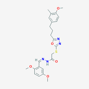 molecular formula C24H28N4O5S B298790 N'-(2,5-dimethoxybenzylidene)-2-({5-[3-(4-methoxy-3-methylphenyl)propyl]-1,3,4-oxadiazol-2-yl}sulfanyl)acetohydrazide 